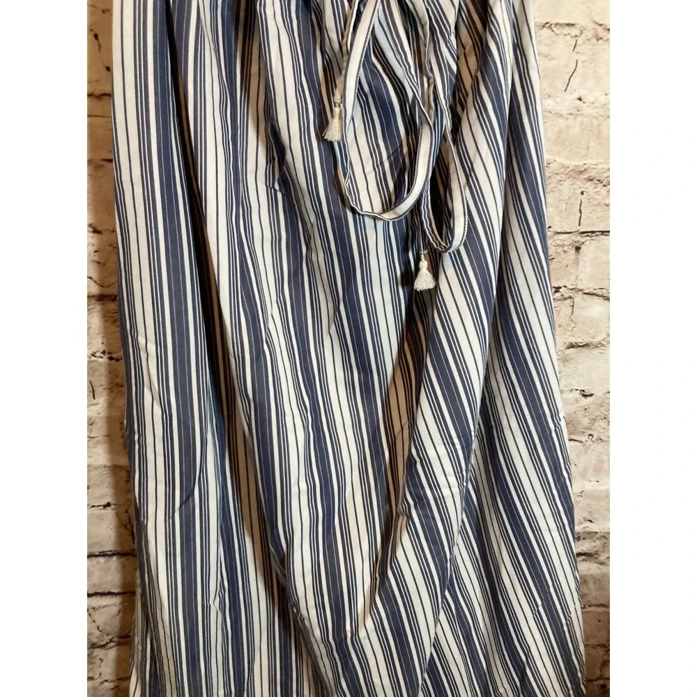 Isabel Maternity Dress Womens Medium Blue Vertical Striped Tasseled One Shoulder - Picture 4 of 16